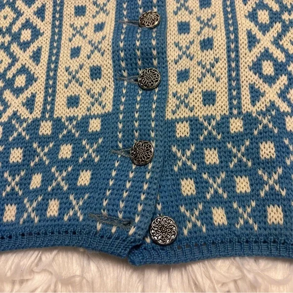 Jersild 100% Virgin wool Swiss vintage Blue and Cream Knit Sweater - Picture 3 of 6